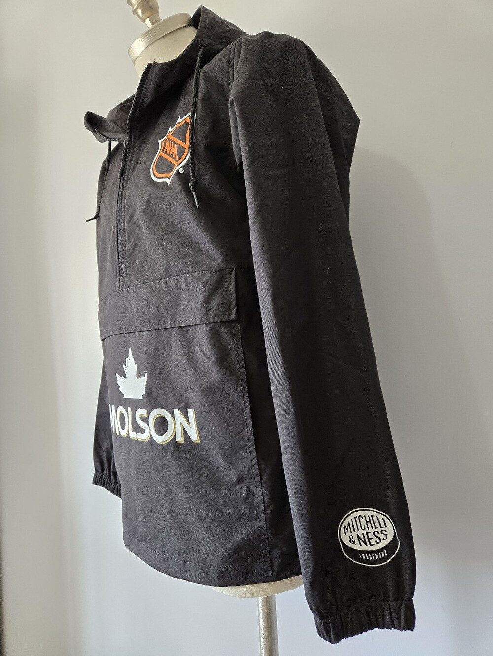Mitchell & Ness ×Molson NHL NWT Black Pullover Nylon Windbreaker. Size Medium - Picture 3 of 14